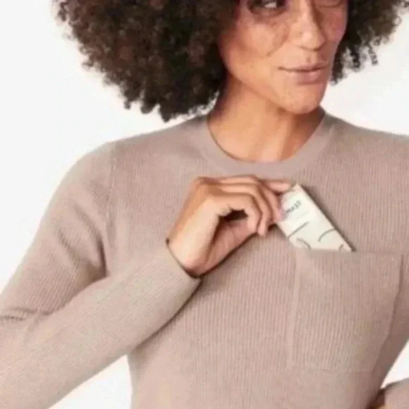 FIGS Loungewear Long Sleeve Ribbed Knit Pullover Sweater Latte Beige Size Medium - Picture 12 of 12